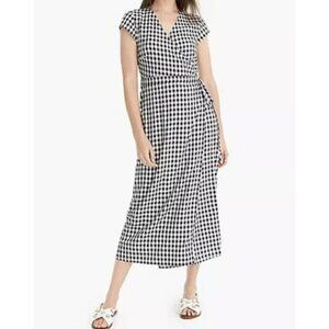 J. Crew gingham wrap midi dress lightweight black & white cottagecore peasant